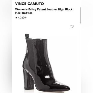 Vince Camuto Britsy Patent Leather Block Heel Booties  Modern Black Size 7